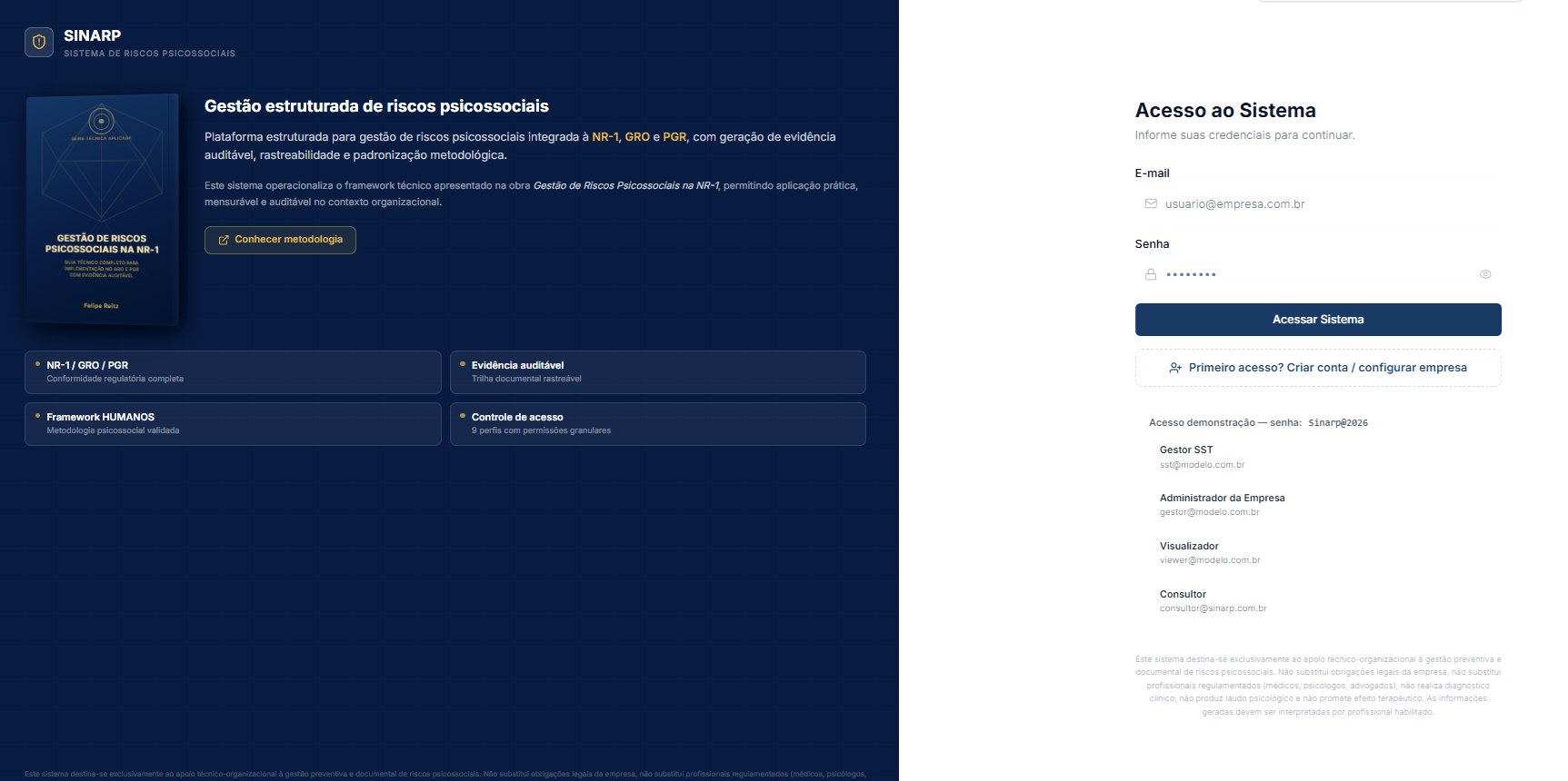 SINARP login and methodology